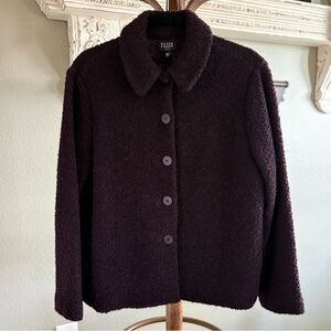 EILEEN FISHER Wool Blend Boucle Eggplant Purple Coat with Pockets | Size M Petit